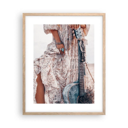 Een poster in een licht eiken lijst - Kinderen bloemen onderweg - 40x50 cm