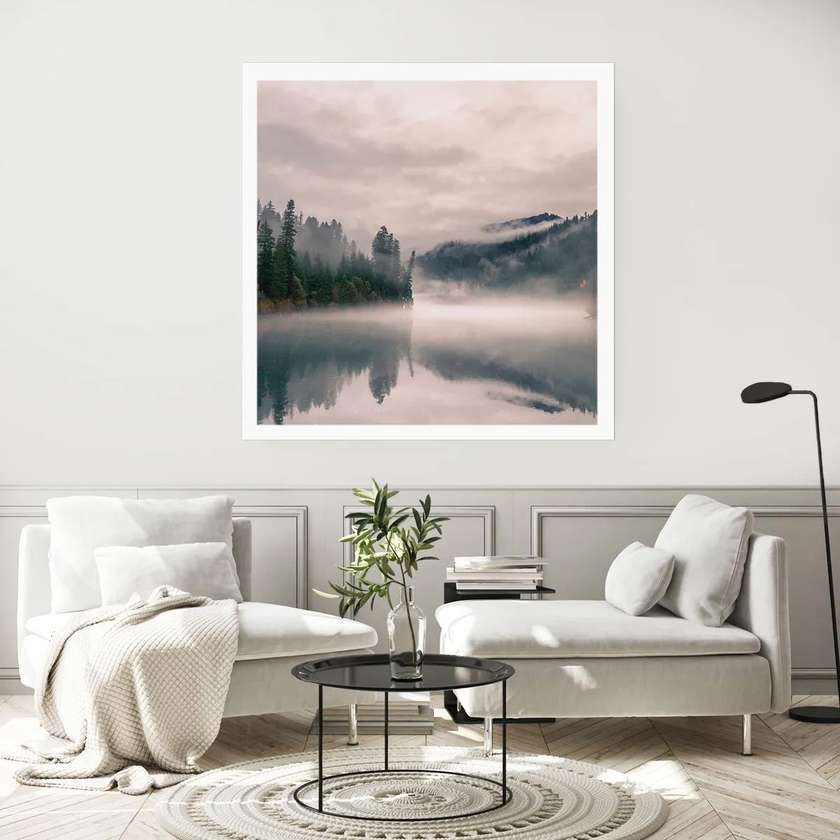 Poster - In reflectie, in de mist - 50x50 cm