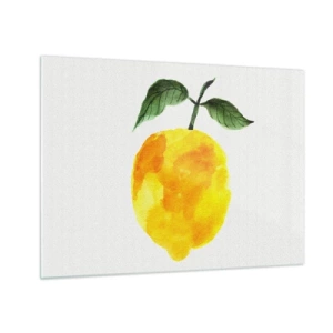 Schilderen op glas - Aquarel citroen met groene bladeren - 70x50cm - Hoe proef je de zon? - Moderne wanddecoratie voor woonkamer en slaapkamer ARTTOR