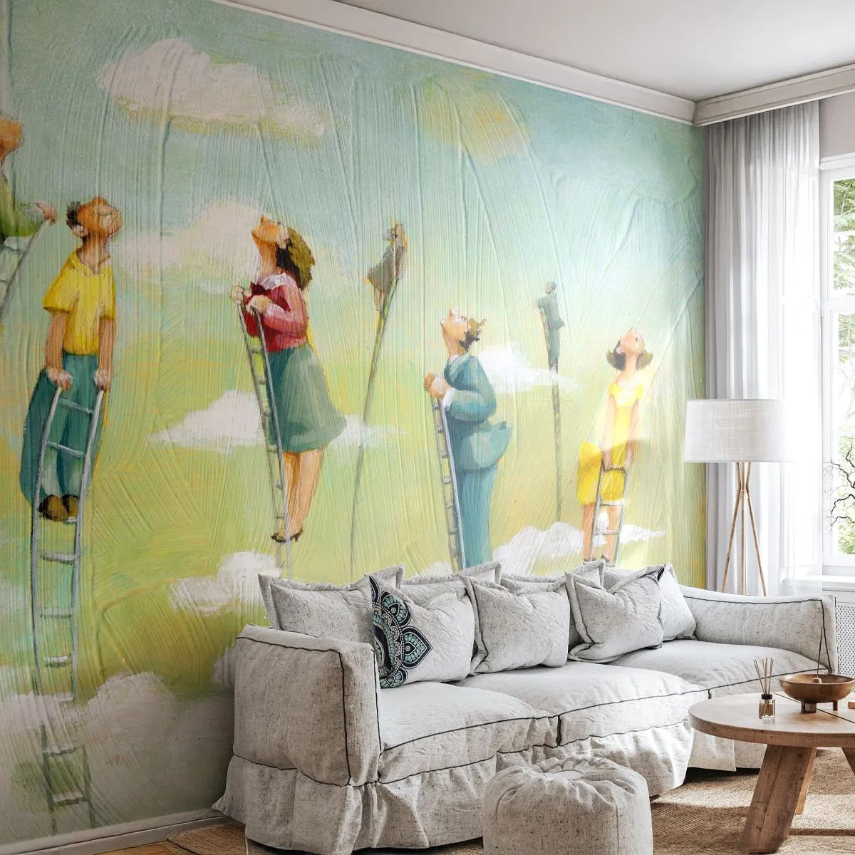 Fotobehang Premium Sand - Achter je droom - Abstractie, Wolken, Mensen - 350x256 cm