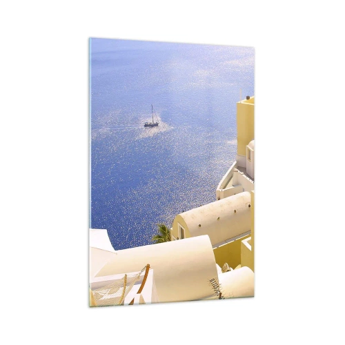 Schilderen op glas - Grieks landschap in wit en blauw - 70x100 cm