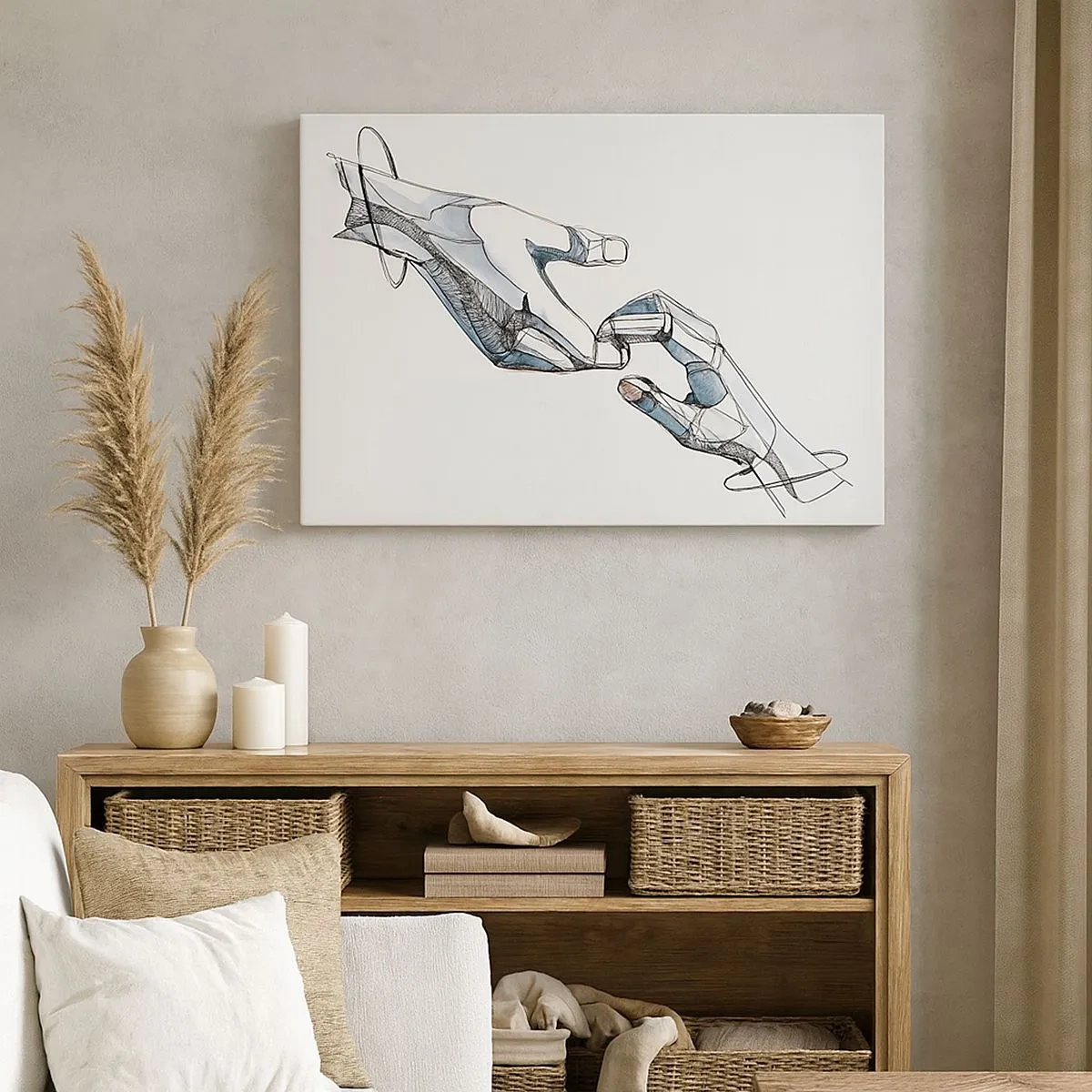 Schilderen op canvas - Artistieke weergave van een hand in een minimalistische en geometrische vorm - 70x50cm - Een goed gebaar - Moderne wanddecoratie voor woonkamer en slaapkamer ARTTOR