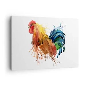 Schilderen op canvas - Kleurrijke haan in aquarelstijl - 70x50cm - Koninklijk gewaad, koninklijke trots - Moderne wanddecoratie voor woonkamer en slaapkamer ARTTOR