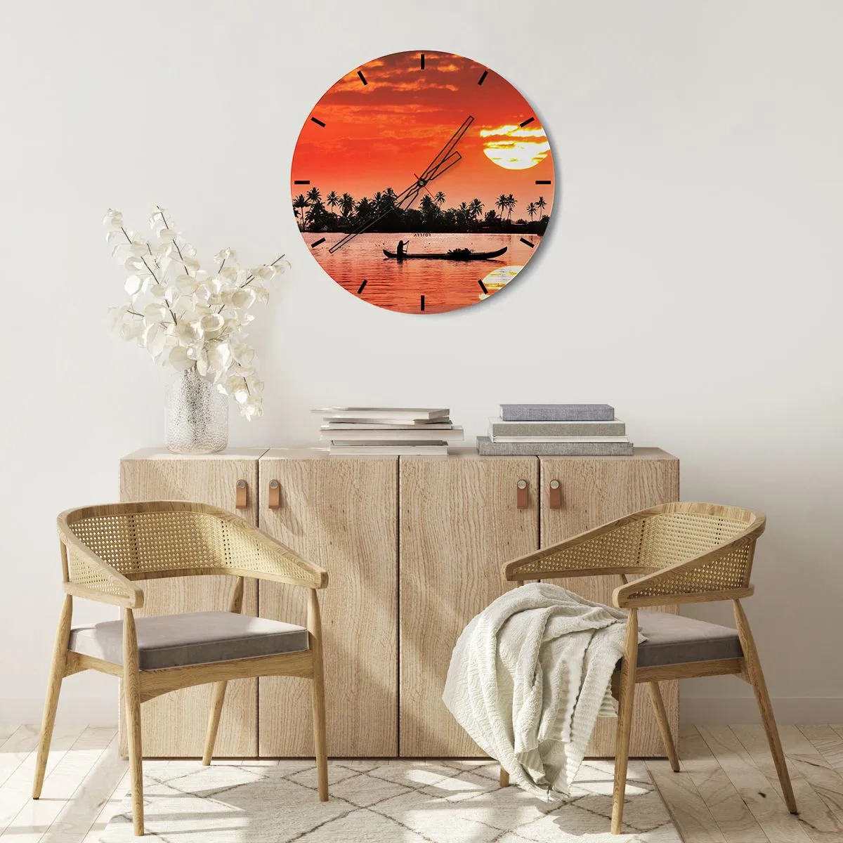 Wandklok - Klok - De rust van de tropen bij zonsondergang - 40x40 cm