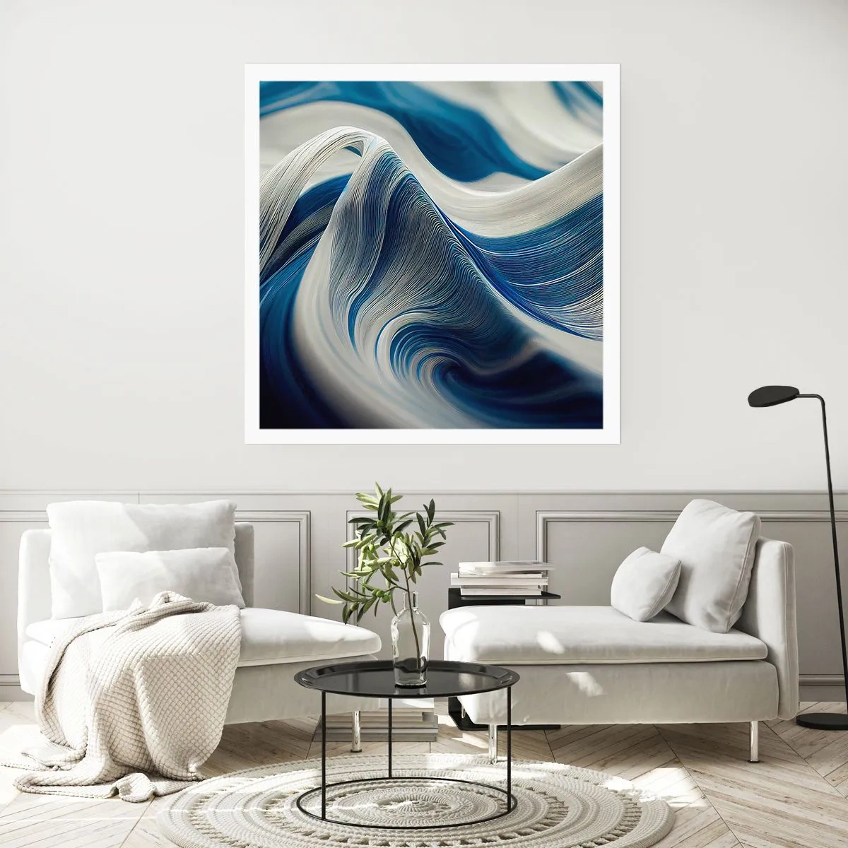 Poster - De vloeibaarheid van blauw en wit - 30x30 cm