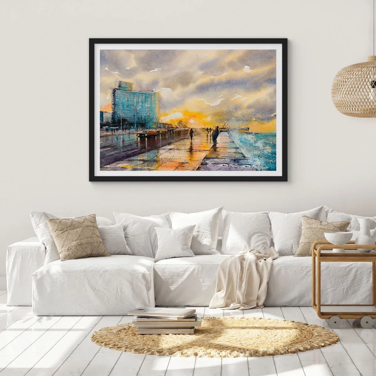 Poster in een zwarte lijst - Het leven aan de oever - 70x50 cm