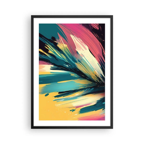 Poster in een zwarte lijst - Een abstracte explosie van kleuren in een dynamische opstelling - 50x70cm - Compositie – een explosie van vreugde - Moderne wanddecoratie voor woonkamer en slaapkamer ARTTOR