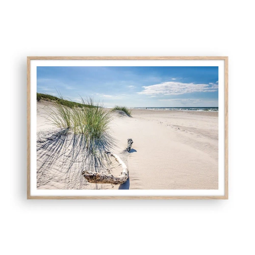Een poster in een licht eiken lijst - De mooiste zandstrand? Oostzee-strand - 100x70 cm