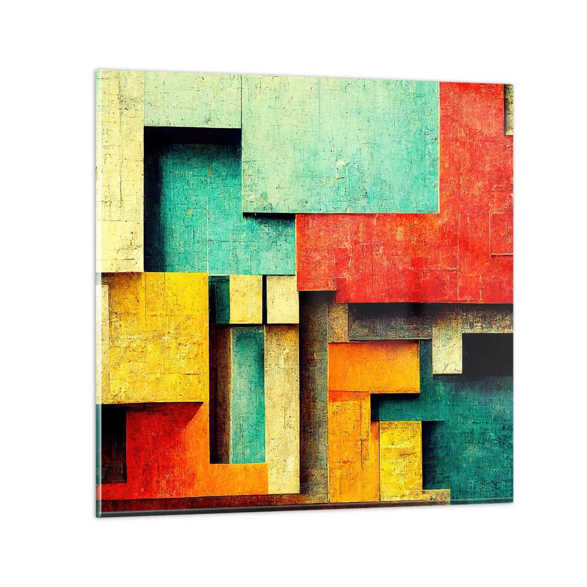 Schilderen op glas - Festival van rechte hoeken - 70x70 cm