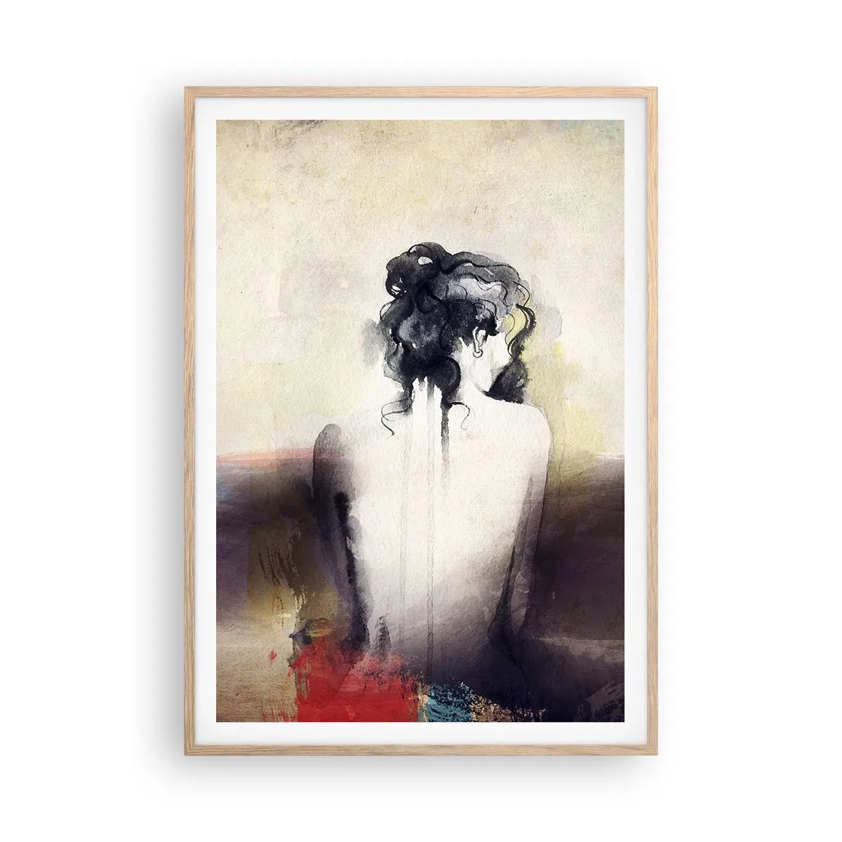 Een poster in een licht eiken lijst - Vloeiende lijnen, ovale vormen - 70x100 cm