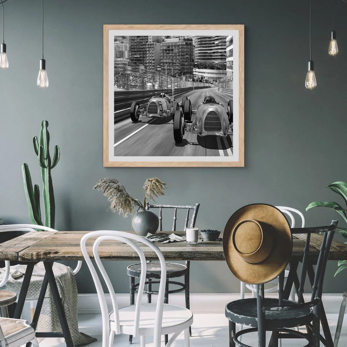 Een poster in een licht eiken lijst - Lang geleden in Monte Carlo - 60x60 cm