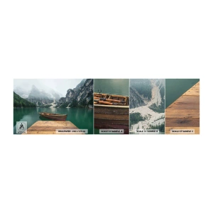 Fotobehang Monster Zelfklevend Deluxe Sticker - "En de trotse rotsen van het voorhoofd" - Landschap, Bergen, Meer - 100x30 cm