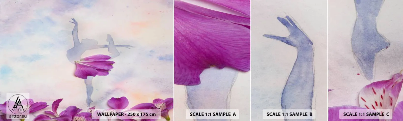 Fotobehang Monster Zelfklevend Deluxe Sticker - Delicaat als een bloem - Abstractie, Ballerina, Dans - 100x30 cm