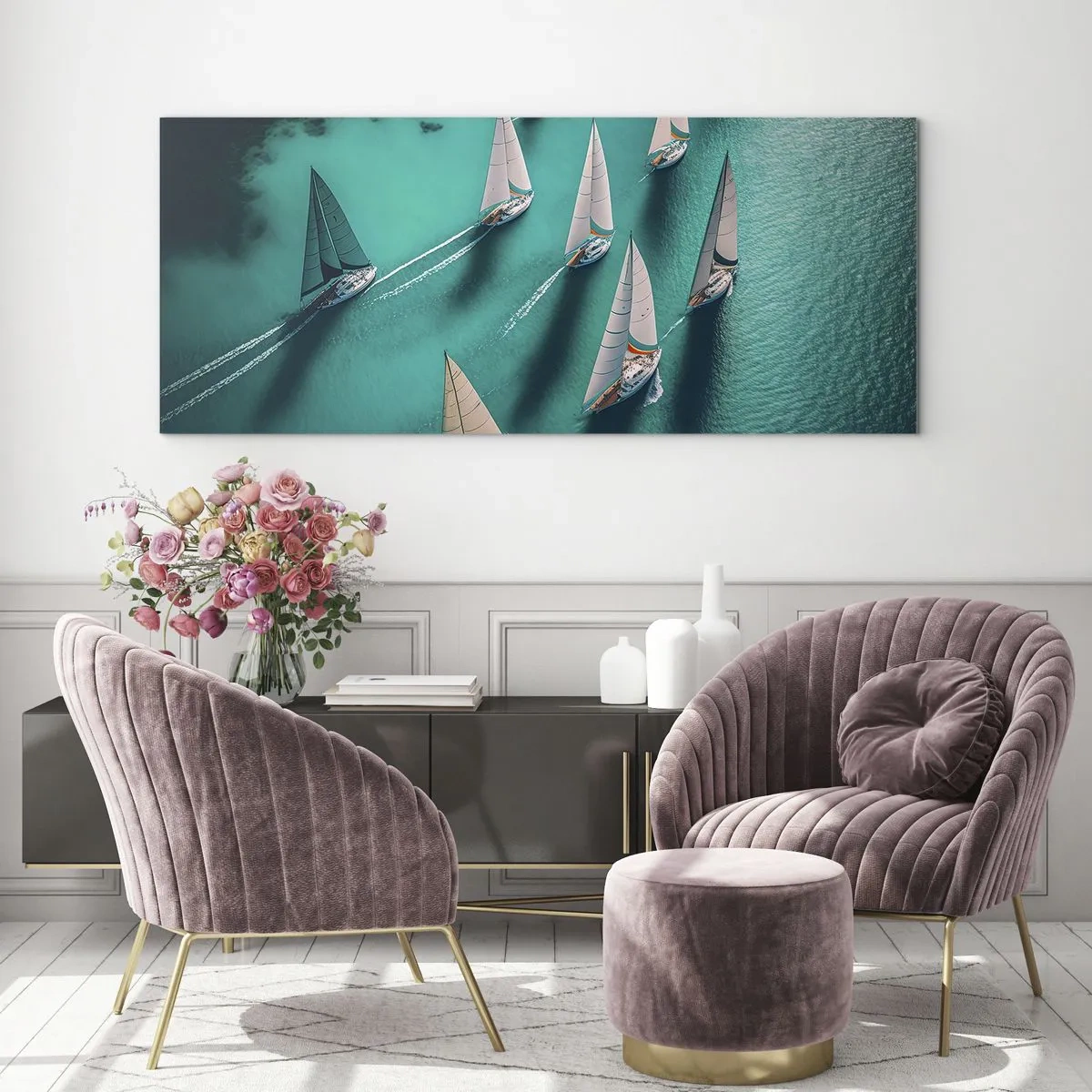 Schilderen op glas - In een wedstrijd met de wind - 100x40 cm