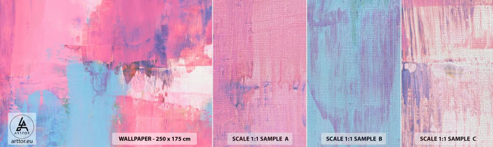 Fotobehang Monster Premium Canvas - Roze, blauw en een vleugje licht - Abstractie, Minimalisme, Deel - 100x30 cm