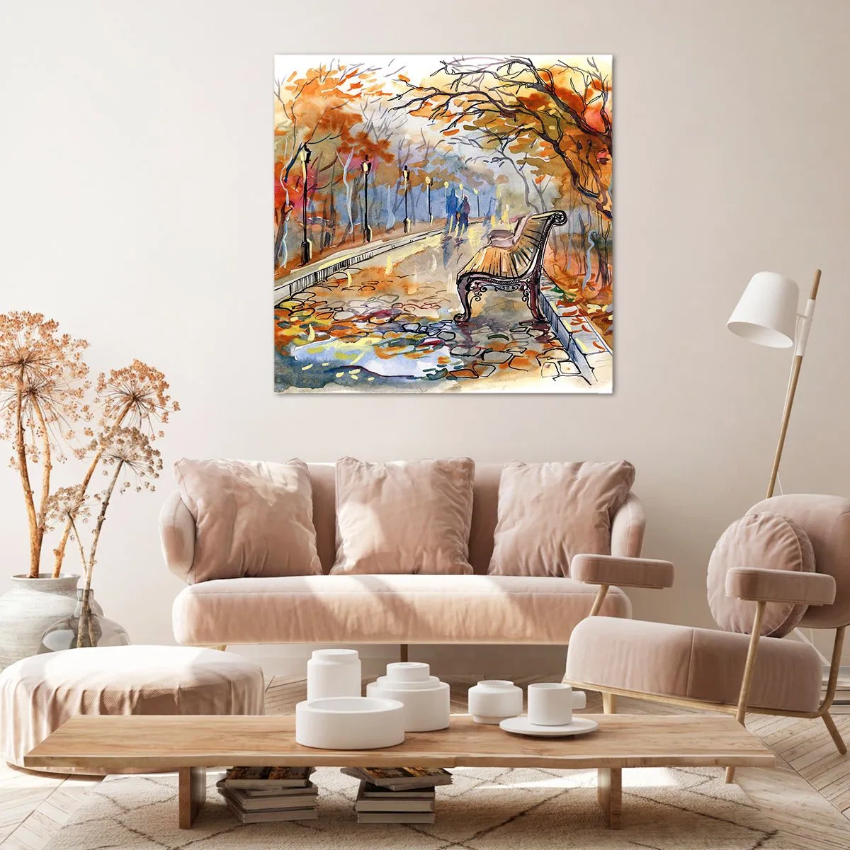 Schilderen op canvas - Samen wandelen in de herfst - 30x30 cm
