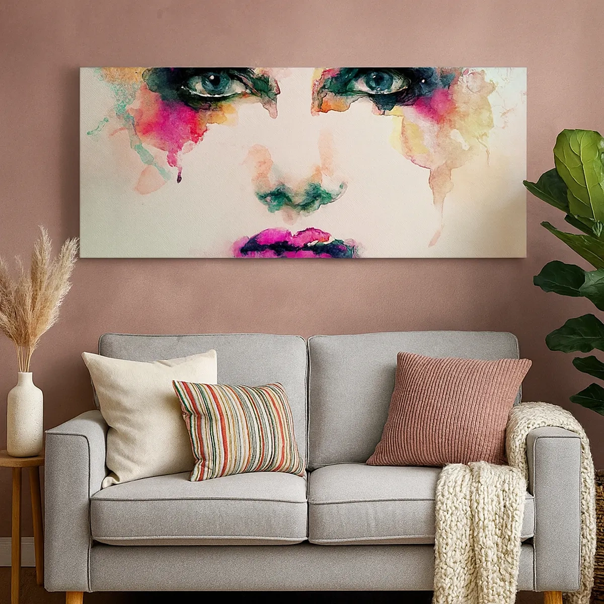 Schilderen op canvas - Een portret geschilderd met een regenboog - 30x30 cm