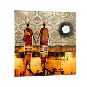 Schilderen op glas - Etnische compositie in de kleuren van Afrika - 50x50 cm