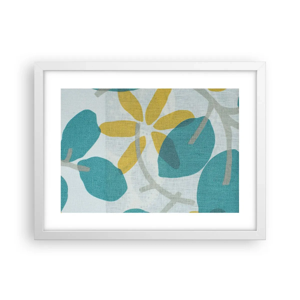 Poster in een witte lijst - Tussen de azuurblauwe bladeren - 40x30 cm