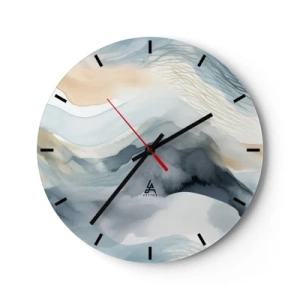 Wandklok - Klok - Abstract landschap in tinten blauw en beige - 30x30cm - Besneeuwde en mistige abstractie - Moderne wanddecoratie voor woonkamer, keuken en slaapkamer ARTTOR