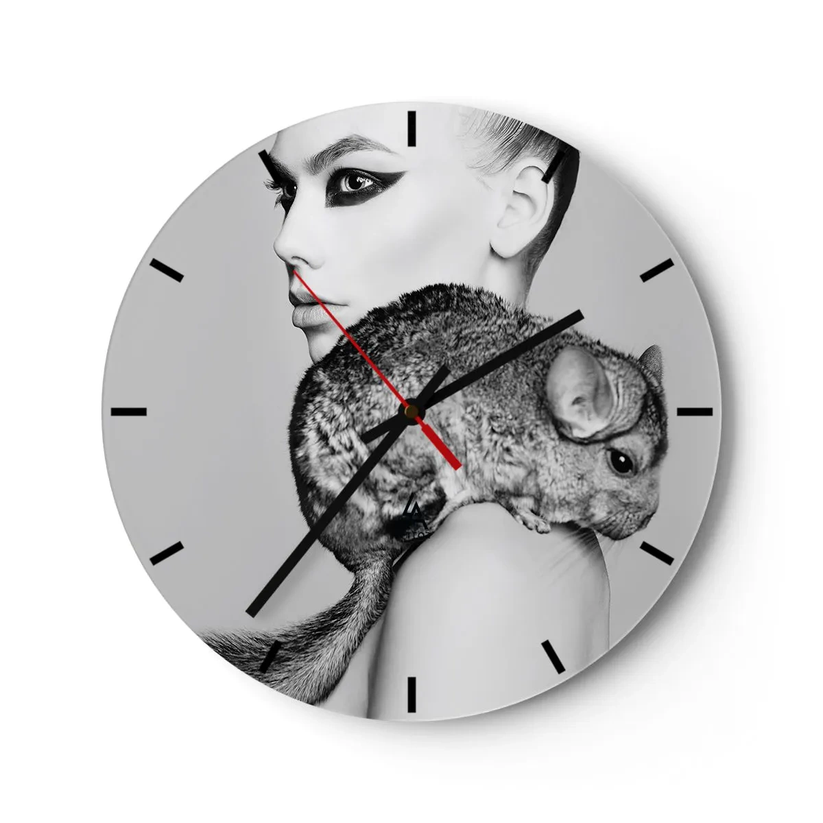 Wandklok - Klok - Dame met een chinchilla - 30x30 cm