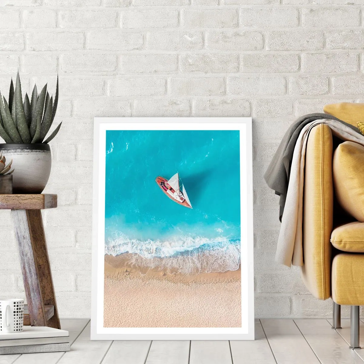 Poster in een witte lijst - Op de grens van blauw en goud - 70x100 cm