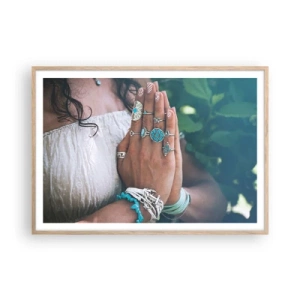 Een poster in een licht eiken lijst - Welkom in het centrum van het zijn - 100x70 cm