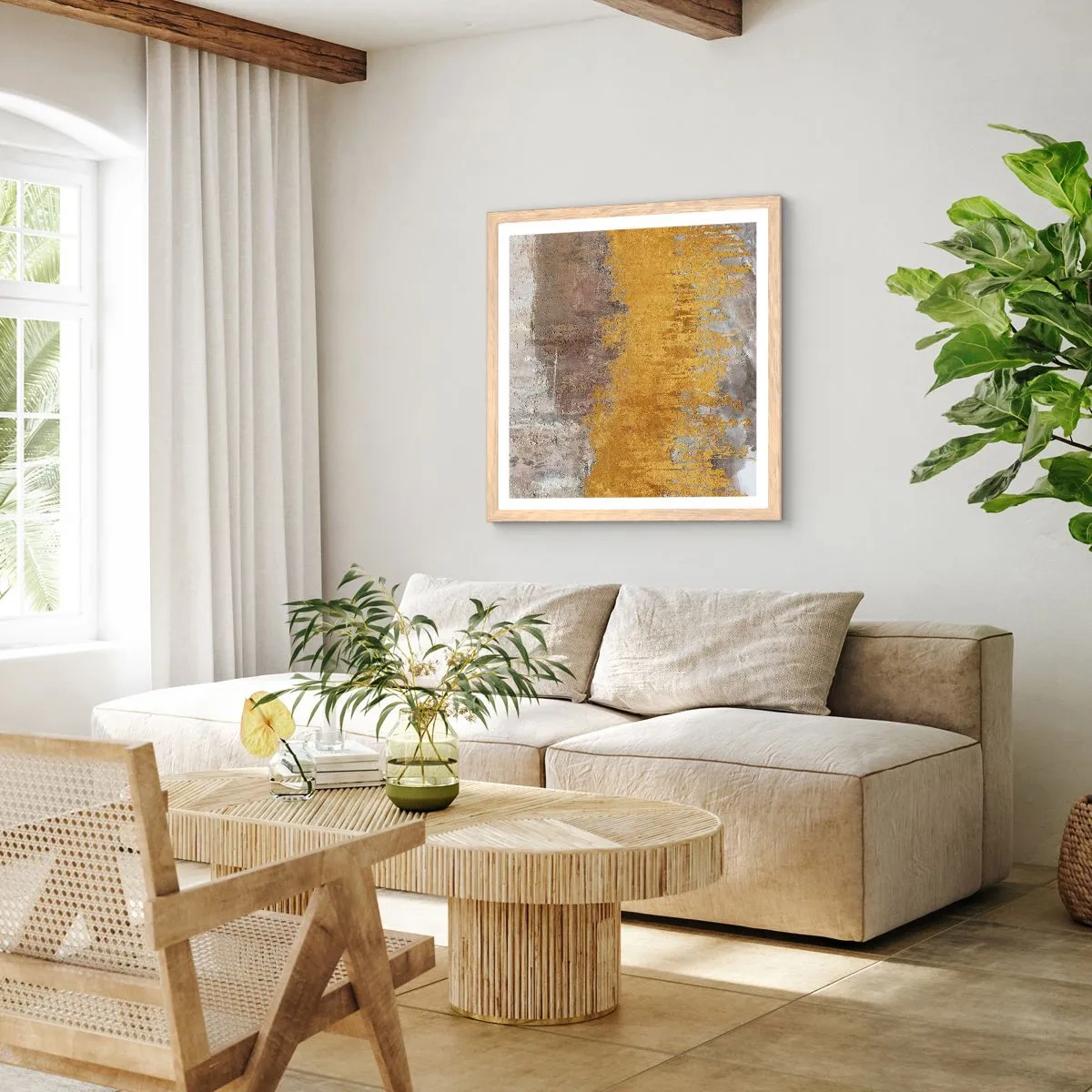 Een poster in een licht eiken lijst - Een gouden explosie - 50x50 cm