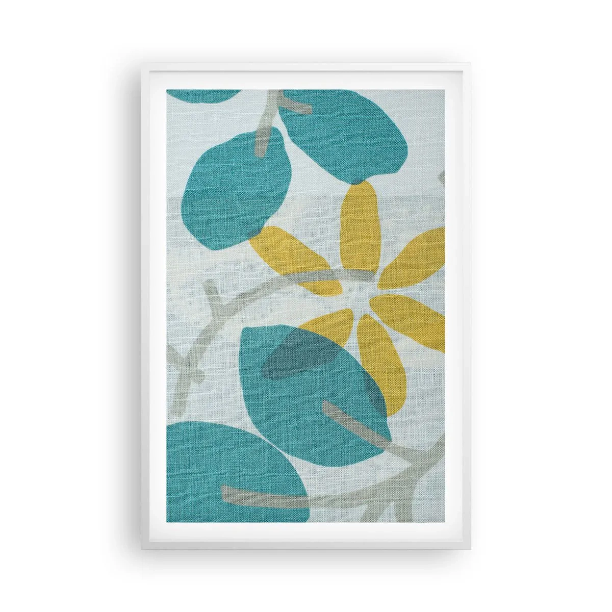 Poster in een witte lijst - Tussen de azuurblauwe bladeren - 61x91 cm