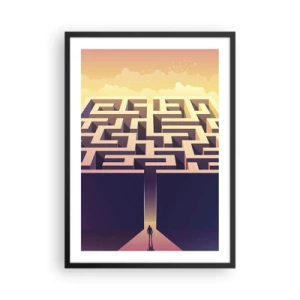 Poster in een zwarte lijst - Een symbolisch labyrint in gouden licht - 50x70cm - Beslissingstijd - Moderne wanddecoratie voor woonkamer en slaapkamer ARTTOR