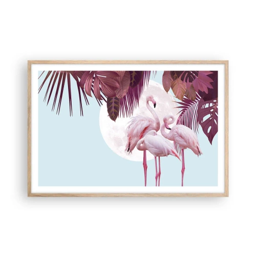 Een poster in een licht eiken lijst - Drie vogel genaden - 91x61 cm