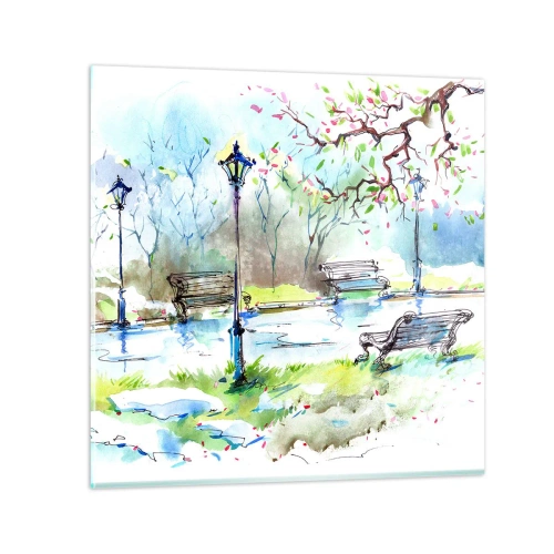 Schilderen op glas - De charme van de stilte van het park - 30x30 cm
