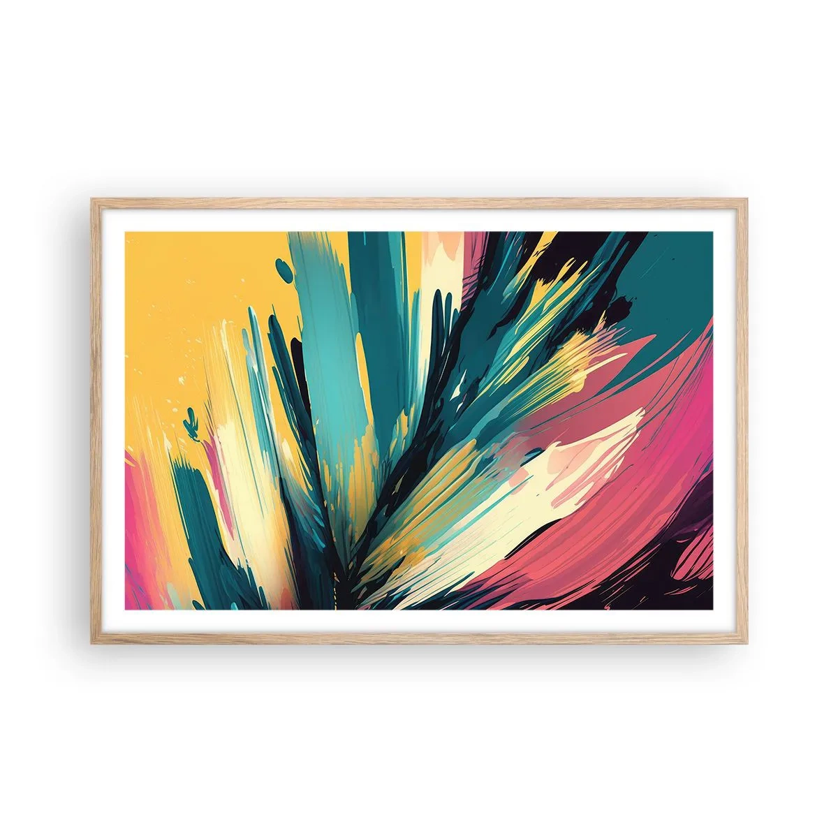 Een poster in een licht eiken lijst - Compositie – een explosie van vreugde - 91x61 cm