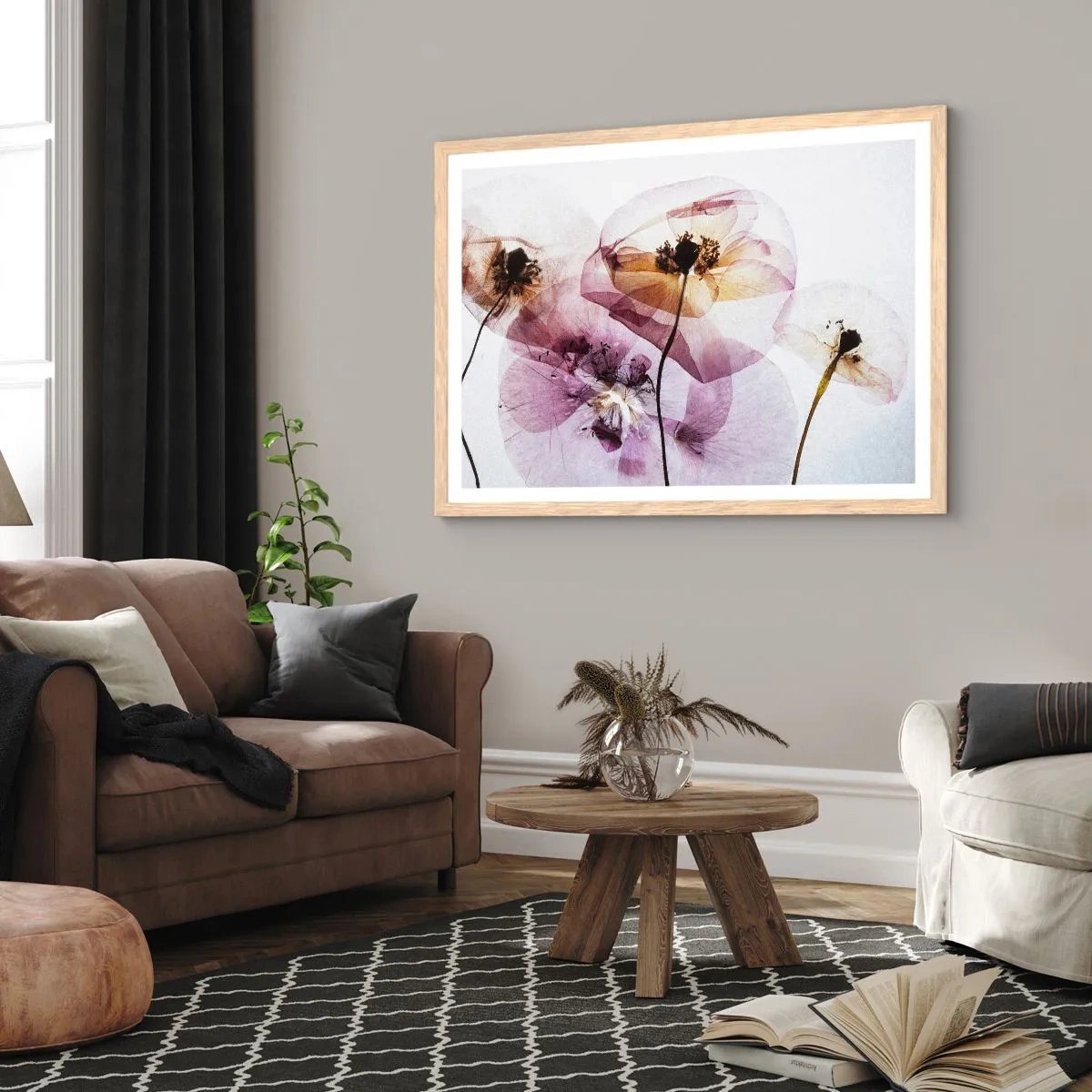 Een poster in een licht eiken lijst - Transparante lichaamsbloemen - 70x50 cm