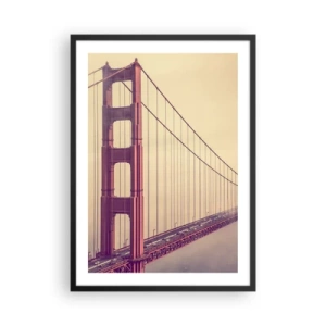 Poster in een zwarte lijst - Golden Gate Bridge in vintage mist - 50x70cm - Tussen hemel en aarde - Moderne wanddecoratie voor woonkamer en slaapkamer ARTTOR