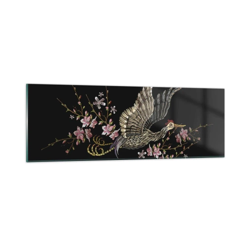Schilderen op glas - Exotische geborduurde vogel - 90x30 cm