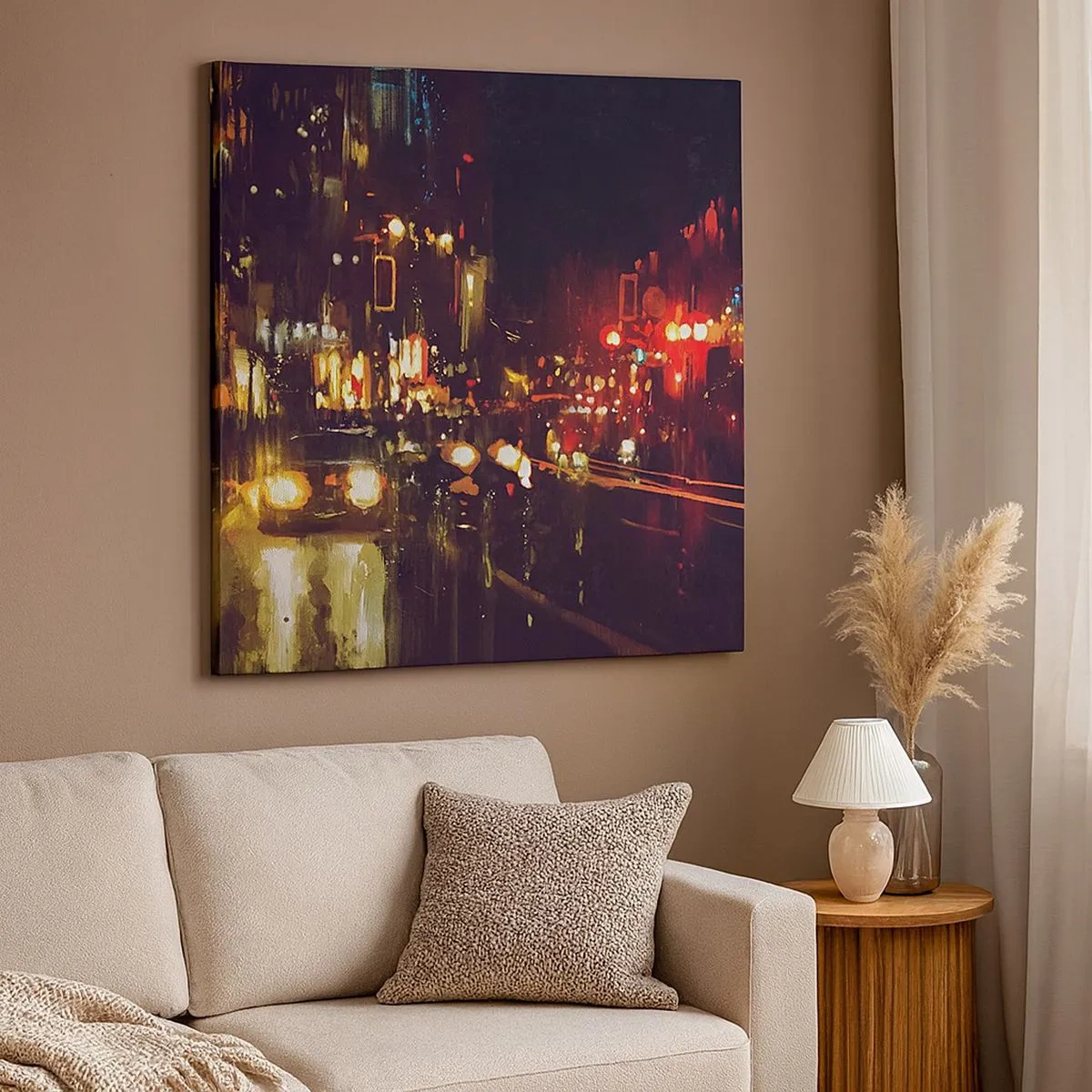 Schilderen op canvas - Ondergedompeld in de lichten van de nacht - 30x30 cm