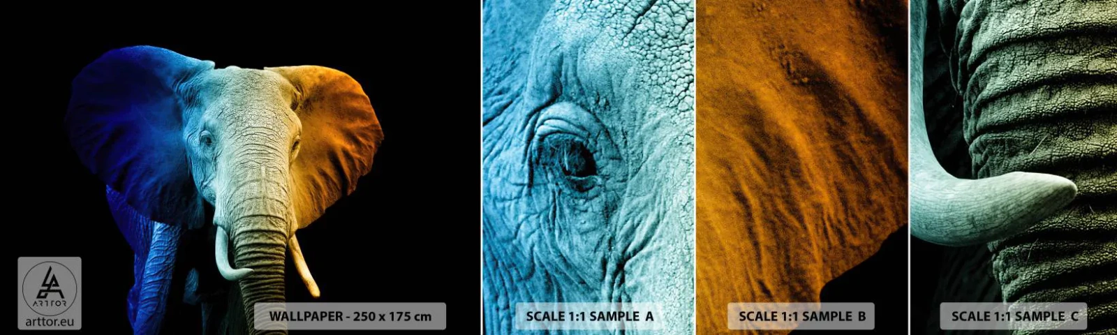 Fotobehang Monster Zelfklevend Deluxe Sticker - Excentriek, niet raar - Abstractie, Olifant, Dieren - 100x30 cm