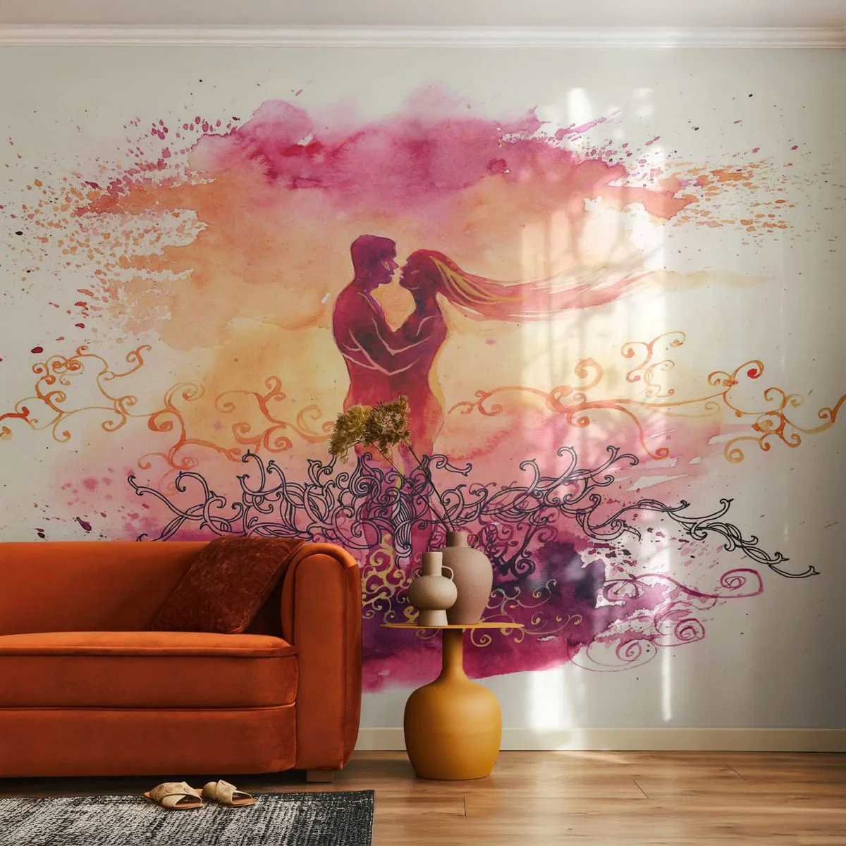 Zelfklevend Fotobehang Deluxe Sticker - Een hart! Ik heb zo weinig nodig... - Abstractie, Een paar geliefden, Kus - 250x175 cm