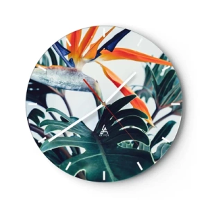 Wandklok - Klok - Tropische bladeren en een strelitziabloem op een lichte achtergrond - 30x30cm - Vogelstruik - Moderne wanddecoratie voor woonkamer, keuken en slaapkamer ARTTOR