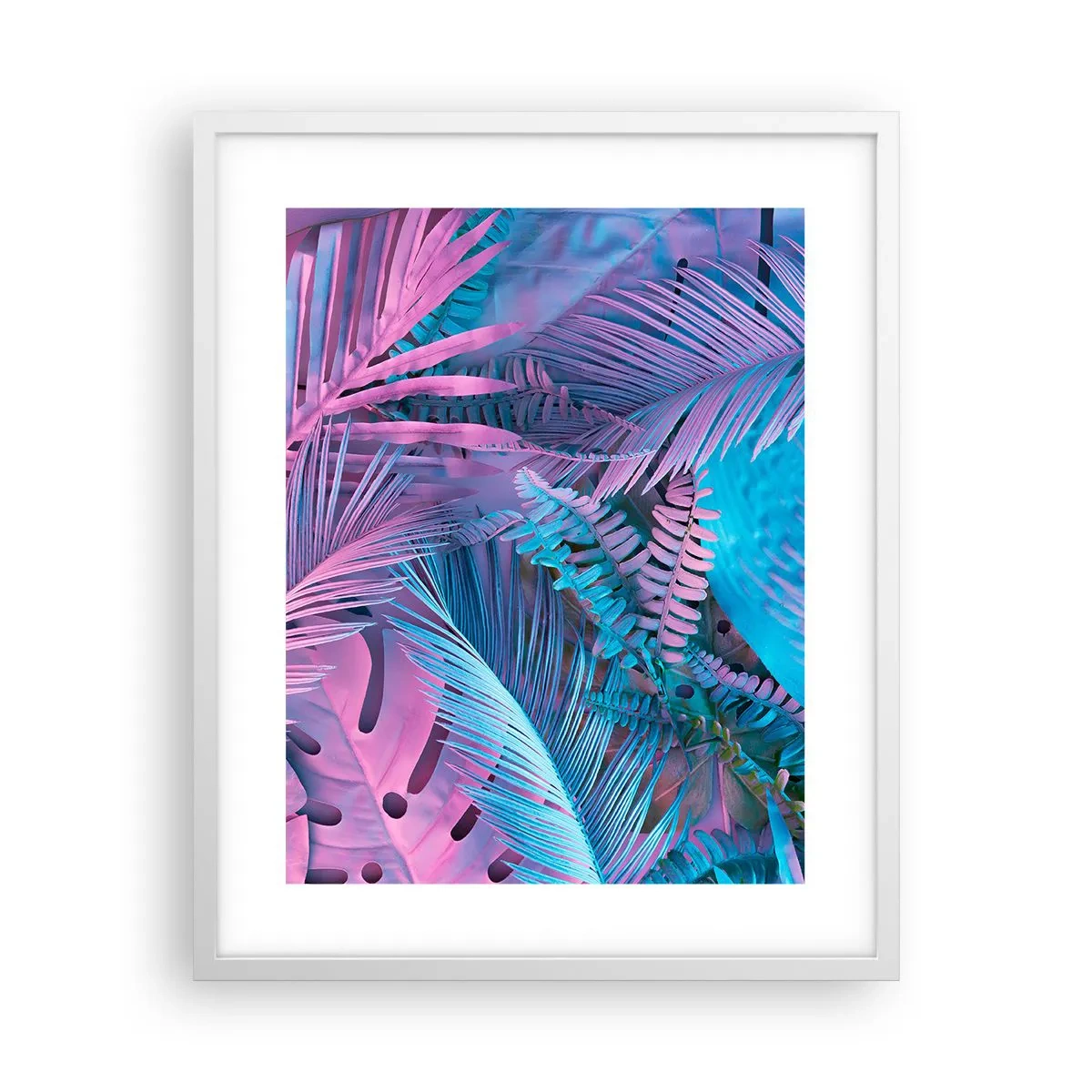 Poster in een witte lijst - Tropen in roze en blauw - 40x50 cm