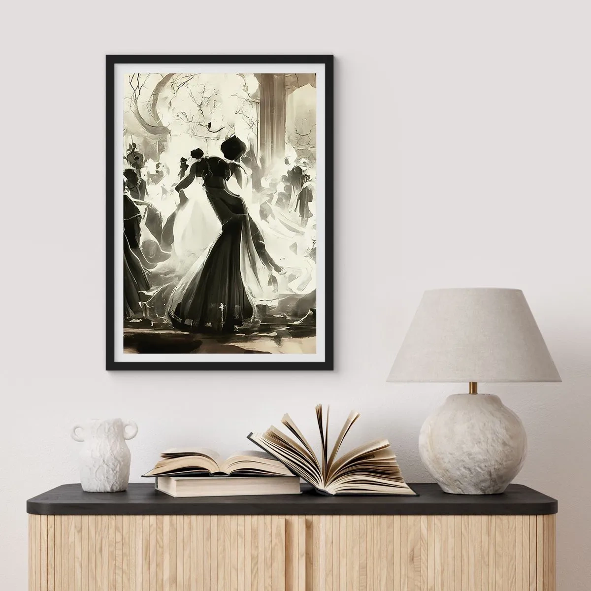 Poster in een zwarte lijst - Een elegante bal in zwart-wit - 50x70cm - De grote maskerade - Moderne wanddecoratie voor woonkamer en slaapkamer ARTTOR