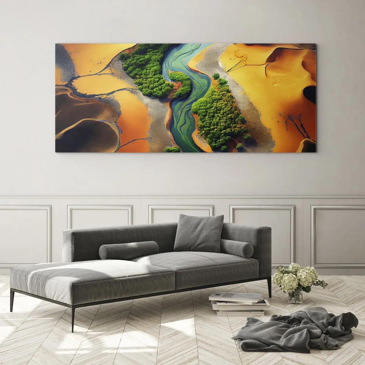 Schilderen op glas - Levengevende rivier - 100x40 cm