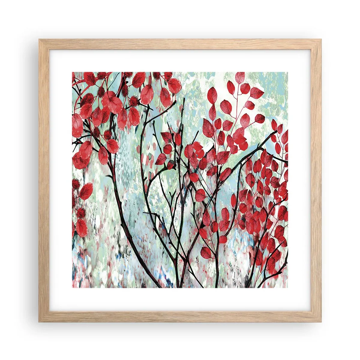 Een poster in een licht eiken lijst - Boom in scharlaken - 40x40 cm