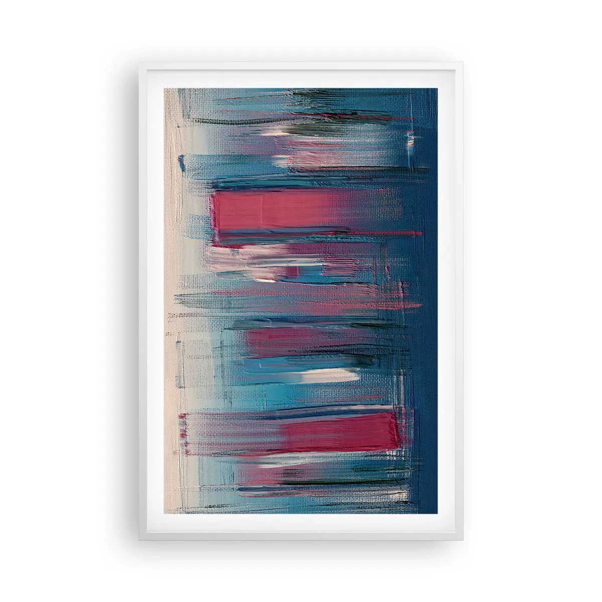 Poster in een witte lijst - Verticale compositie in blauw en rood - 61x91 cm