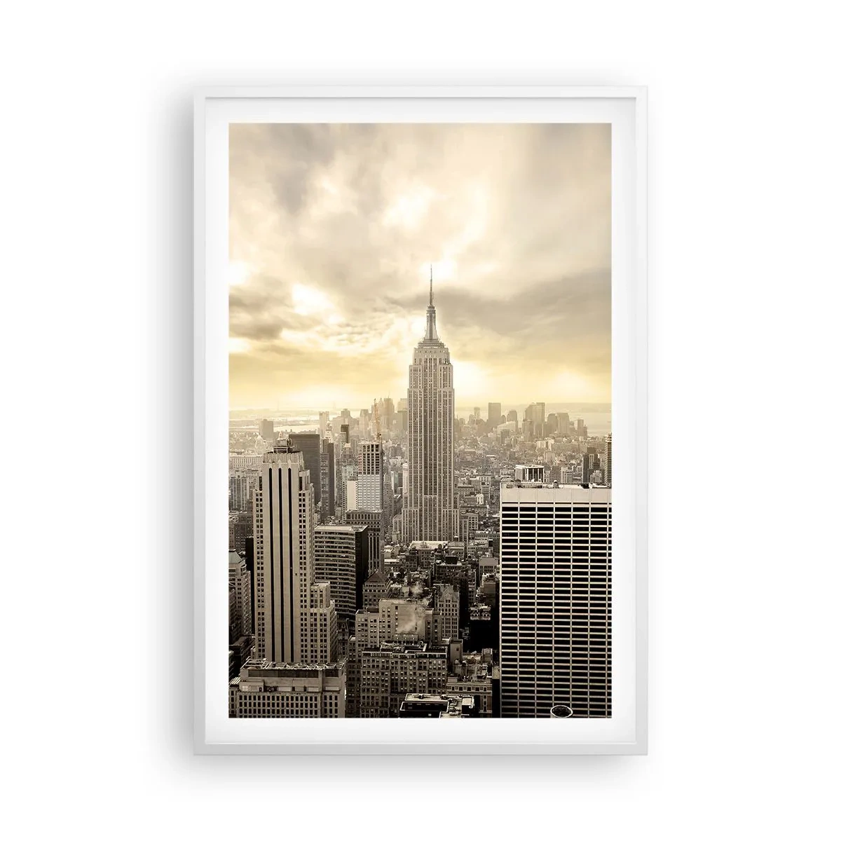 Poster in een witte lijst - New York geweven van grijs - 61x91 cm