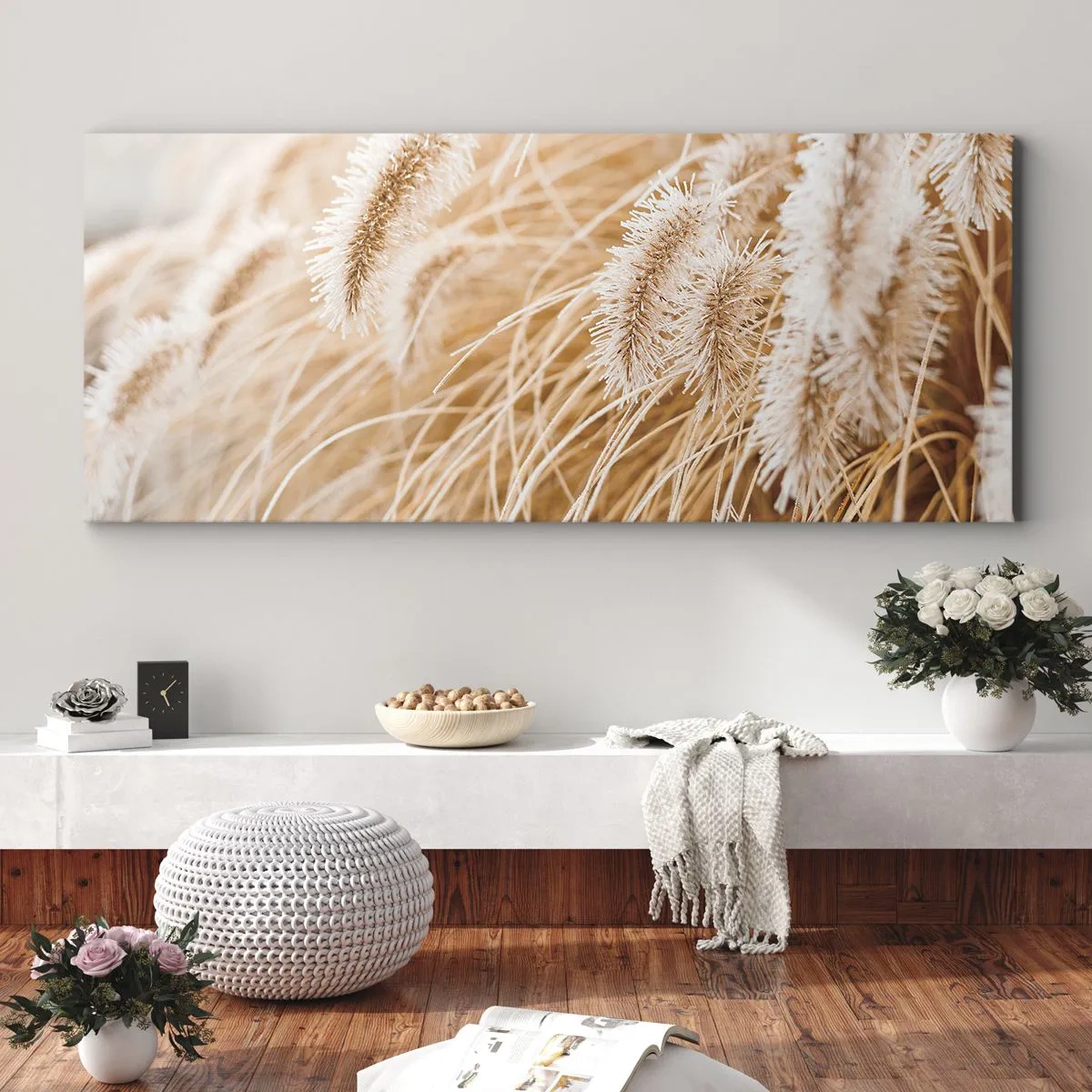 Schilderen op canvas - Het gouden geritsel van het gras - 90x30 cm