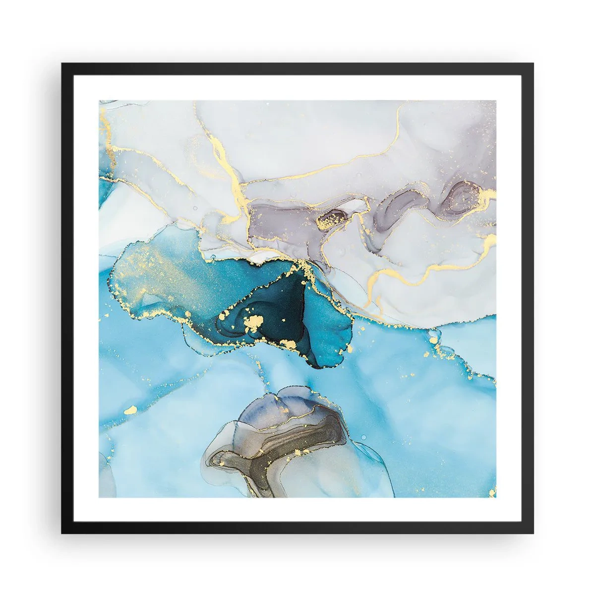 Poster in een zwarte lijst - Een studie van de ontmoeting van grijs en turkoois - 60x60 cm