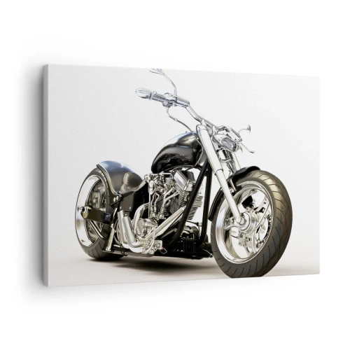 Schilderen op canvas - Stijlvolle zwarte motorfiets op een witte achtergrond - 70x50cm - Kracht met karakter - Moderne wanddecoratie voor woonkamer en slaapkamer ARTTOR