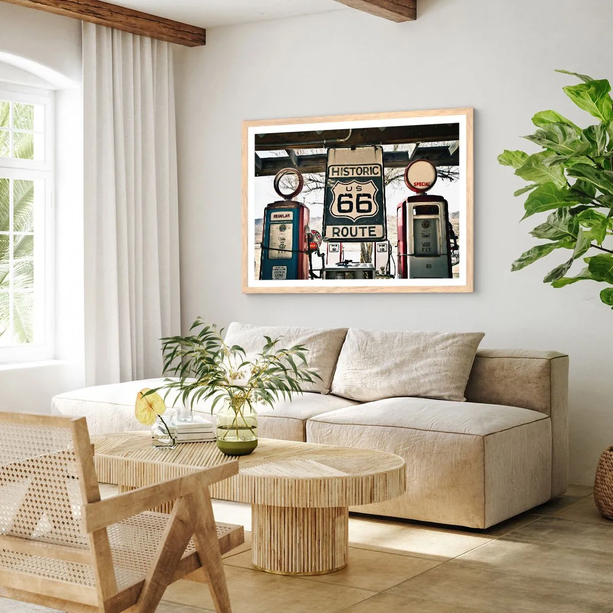 Een poster in een licht eiken lijst - Amerikaanse retro reis - 50x40 cm